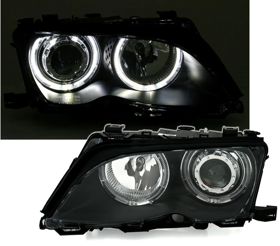 EAGLE EYES Angel Eyes Scheinwerfer für 3er BMW E46 Limo + Touring Schwarz - Bild 1 von 4