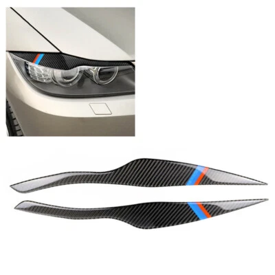 Par de pegatinas decorativas de cubierta de párpados de faros de coche de fibra de carbono aptas para BMW E91 Foto 1 de 4
