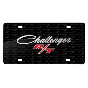 Dodge Challenger R/T Classic 3D Logo on Logo Pattern Black Metal License Plate - Picture 1 of 6
