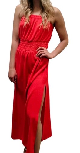 *MICHAEL MICHAEL KORS Abito donna 3X anello geranio maxi tubino spacco laterale nuovo