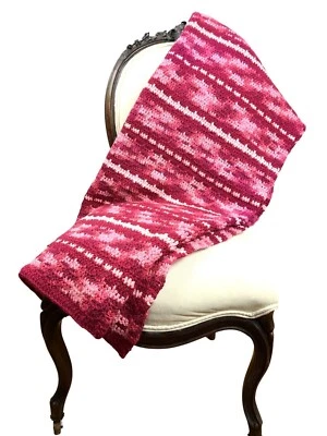 New Handmade Cottage Pink & Magenta Striped Design Tight Crochet Knit Blanket - Image 1 of 4