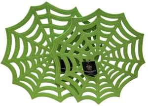 Set aus 2 gleichen Filz leuchten im Dunkeln Tischsets (15"x15") HALLOWEEN, GRÜNES SPINNENNETZ, H&E - Bild 1 von 17