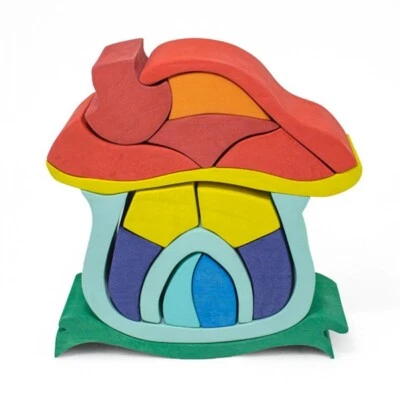 WOODEN STACKING BUILDING BLOCKS WALDORF EDUCATION TOYS WALDORF MUSHROOM HOUSE - Image 1 of 4