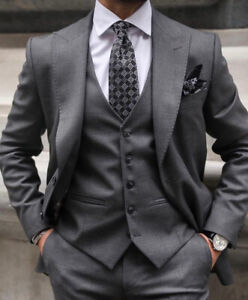 Men Suits Wedding Groom Best Men Tuxedos 3 Pieces Peak Lapel For Business Formal