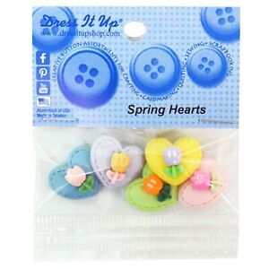 6 Pack Dress It Up Embellishments-Spring Hearts DIUBTN-11841