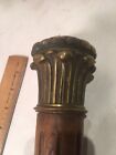 ANTIQUE VINTAGE FLUTED OAK WOOD CARVED W/ FRENCH  BRONZE TOP TABLE LEG