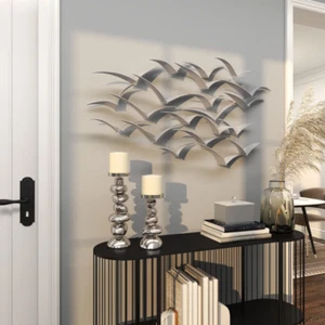 Metal Birds In Flight Wall Sculpture Home Decor Silver 47 in - Picture 1 of 8