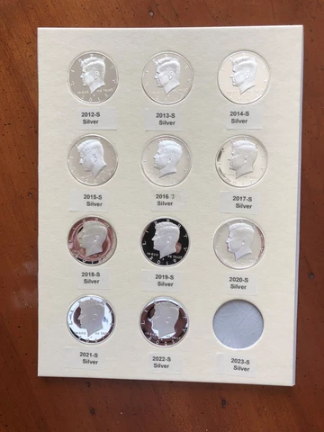 2012-S 2013-S thru 2021-S 2022-S Gem Proof Silver Kennedy Half Dollar 11pc Set Cover