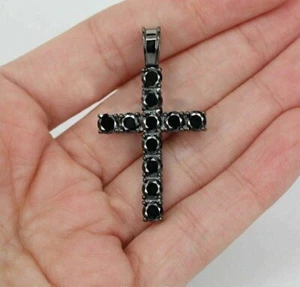 5 Ct Black Diamond Cross Pendant In Black Rhodium Finish AAA Christmas Gift - Picture 1 of 4
