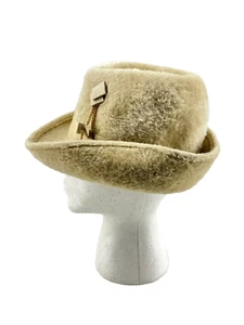 Vintage Martelle Camel Beige Faux Fur Felt Ribbon Fedora Hat West Germany S/M - Picture 1 of 13
