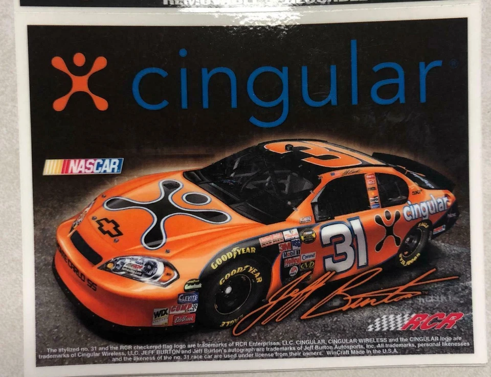 JEFF BURTON #31 CINGULAR WIRELESS 5" X 6" ULTRA DECAL MADE IN USA Foto 1 de 1