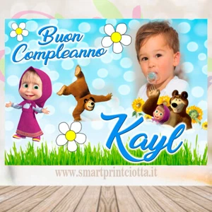 Striscione Banner COMPLEANNO Masha e Orso foto nome Feste - Foto 1 di 1