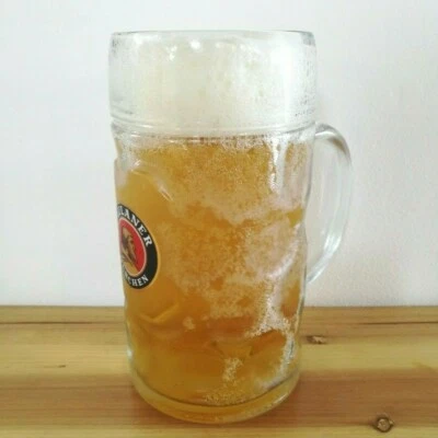 PAULANER boccale di birra grande 2 pinte con manico in vetro bicchiere 1 litro - Immagine 1 di 4