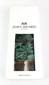 John Henric grüne Paisley Hosenträger Motiv groß Made in Sweden BRANDNEU - Bild 1 von 9