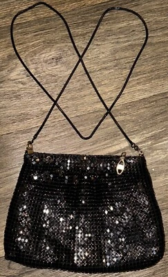 "Bolso de noche de malla de colección bolso bandolera negro correa para el hombro de metal 7 X 8"" graduación" Foto 1 de 4