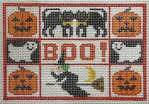 Hand-painted HALLOWEEN GHOST WITCH CAT PUMPKIN Needlepoint Canvas mono 10.5 - Picture 1 of 2
