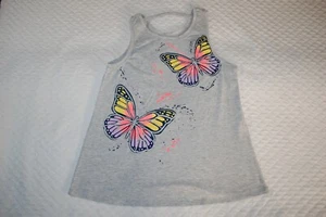 Girls GRAY TANK TOP Loose Fit MONARCH BUTTERFLY Glitter Accents XXL / 18 - Picture 1 of 1