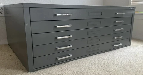 RARE Mid Century Mayline Flat Print File Cabinet 5 Drawers Drafting Storage Grey Cover