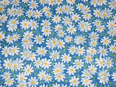34 Inches Blue & White DAISY Floral Print 100% Cotton Quilt Craft Fabric PIECE - Image 1 of 2