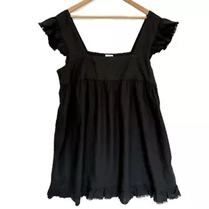 Abito tenda Aerie manica svolazzante babydoll prendisole taglia grande nero misto lino - Foto 1 di 14