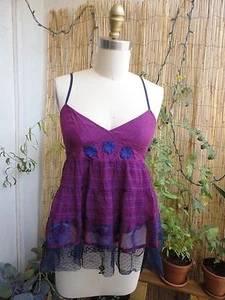 *FREE PEOPLE* Cotton Blend Babydoll Tiered Top Purple Plum Boho Sz 2 - Picture 1 of 6