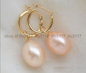 High quality AAA+ natural 9-10MM Pink south sea pearl dangle earrings 14K gold - Picture 1 of 6