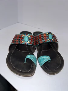 Donald J Pilner Turq Rhinestone Toe Sandals Sz 8 M - Picture 1 of 10