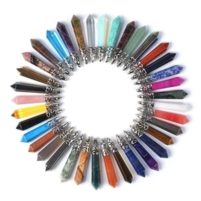 Varita hexagonal de curación de cristal de piedras preciosas semipreciosas grandes 24 un. Reiki en punta... Foto 1 de 3