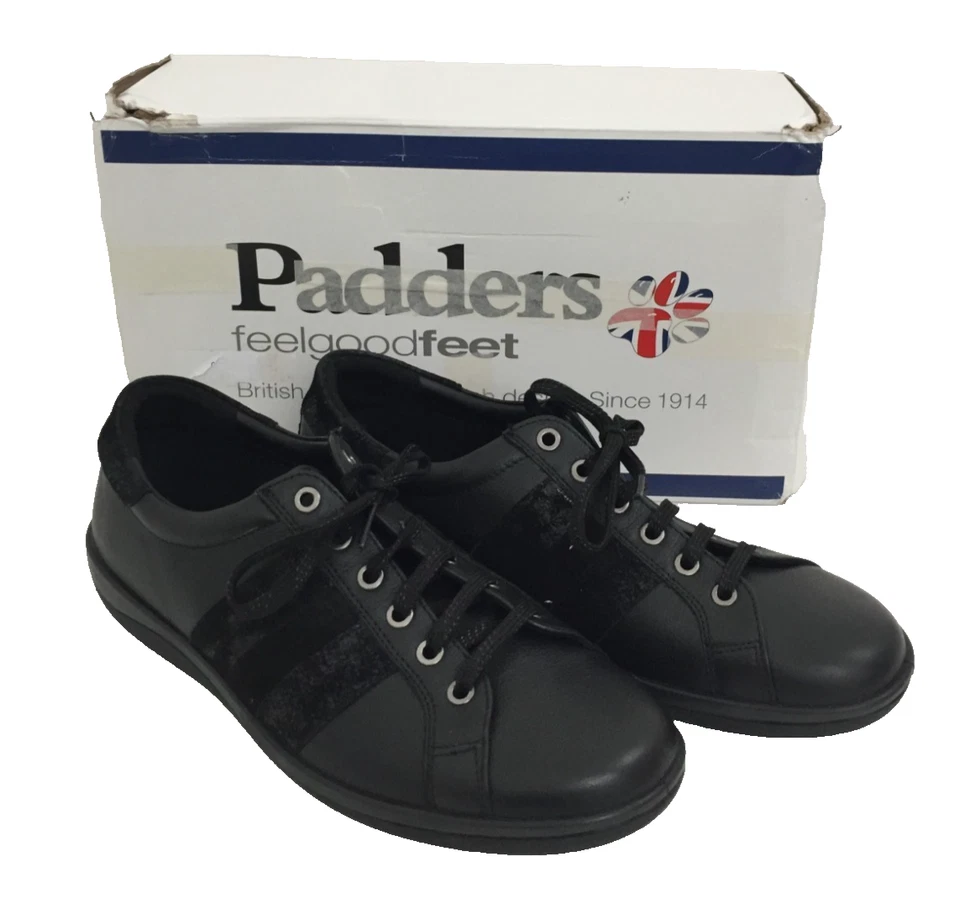 Padders Women's Meteor Trainers Size 7.5 Black Wide Fit Stripe Detail New F1 - Image 1 of 4