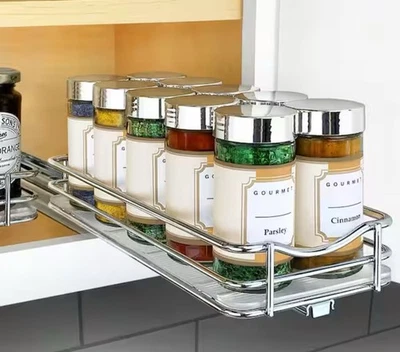 4-1/4 pulg. Estante de especias ancho plateado cromado deslizable ARTÍCULO EXTRAÍBLE-373 Foto 1 de 4