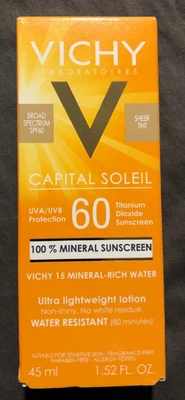 New Vichy Capital Soleil Sheer Tint Mineral Sunscreen SPF 60 1.52 oz 10/2026 - Image 1 of 4