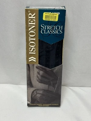 Vintage Isotoner Stretch Classic Gloves Black Suede Knit Lining Lined Size LARGE - Изображение 1 из 4