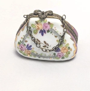 Vintage Limoges Peint Main France Porzellan Geldbörse Schmuckkästchen Floral Lila Gold - Bild 1 von 11