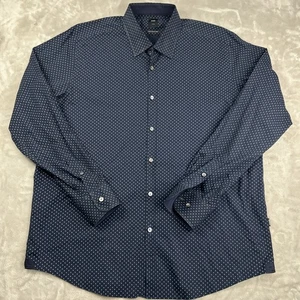 Hugo Boss Tailored Dress Shirt Mens 2XL Navy Geometric Stretch Button Up - Picture 1 of 9