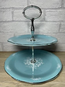 Royal Winton Grimwades 2 Tier Cake Stand Serving Tray Floral Afternoon Tea Blue - Picture 1 of 18