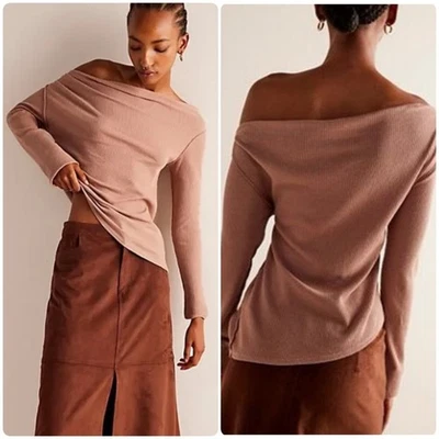 NEW Size Small Free People We The Free El Sol Waffle Knit Brown Layering Top - Image 1 of 4