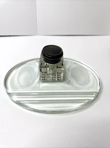 Set scrivania calamaio in vetro art deco vintage con portapenne ZZ20 - Foto 1 di 13