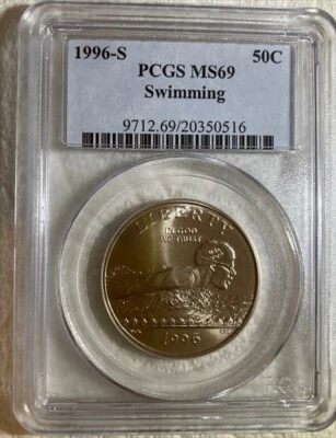 1996 S Swimming .50 cent Clad Commemorative Half Dollar PCGS MS69 - Image 1 of 4