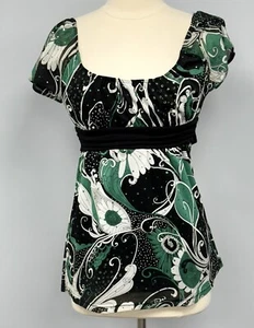 Hot Tempered Y2K Babydoll Top M Green Floral Paisley & Black Whimsigoth Fairy - Picture 1 of 7