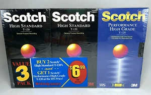 Scotch VHS Tapes 3 Pack Performance High Grade PHG and HS/T-120 New Sealed - Picture 1 of 9