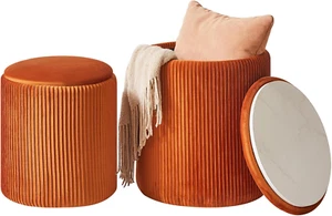 Set of 2 round Ottoman with Storage, Velvet Vanity Stool for Makeup, Modern Padd - Picture 1 of 9