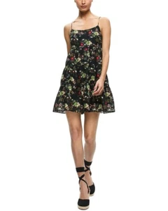 ALICE & OLIVIA(12)COLLEEN BLUSH KISS BLACK FLORAL COTTON MINI DRESS NWTMSRP$395 - Picture 1 of 15