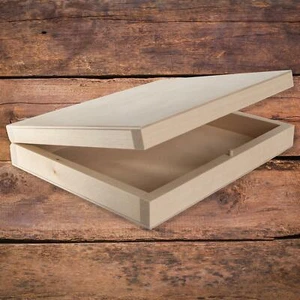 Estuche de caja de madera delgado plano poco profundo con cierre de tapa y perno | 21 x 17 x 4 cm - Imagen 1 de 9