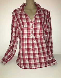 Tunika Bluse Schlupfbluse Gr. 42 44 M - L * langarm * kariert rot weiß silber - Bild 1 von 3