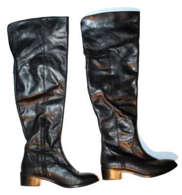 Botas altas femininas Frye Over The Knee tamanho 6.5M couro preto 3470513-BLK OTK - Imagem 1 de 4