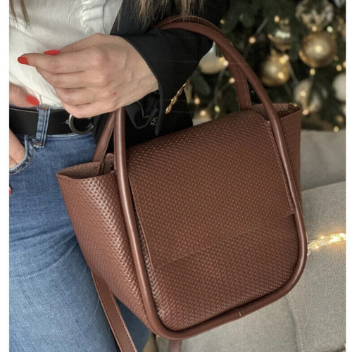 COACH Borsa a mano donna VERA pelle marrone tracolla tessuto goffrato messenger