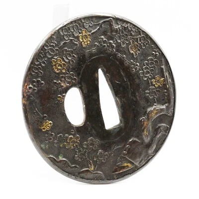 Espada antigua japonesa Shakudo de ciruelo Tsuba Katana Wakizashi Foto 1 de 4