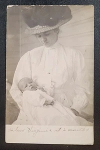 Vintage Postcard - Portrait - Woman and Baby - Big Hat - Posted 1909 - Colorado - Picture 1 of 3