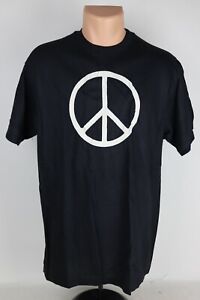 Vintage 1980's Men's XL (Fits L) Peace Sign Graphic Black Single Stitch T Shirt