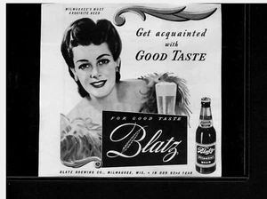Revista Life 1940 CERVEZA BLATZ NEGRA 7 BLANCO IMPRESIÓN DE ANUNCIOS CON MUJER BONITA - Imagen 1 de 2